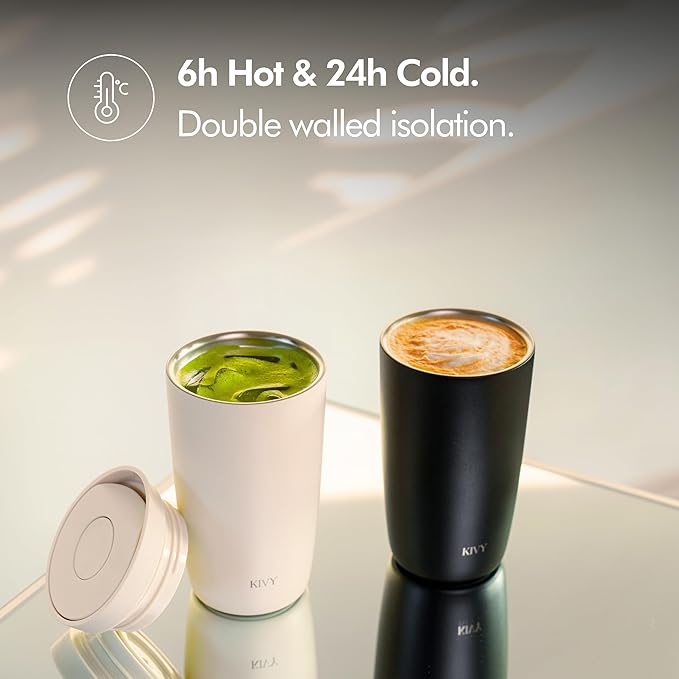 KIVY Travel Coffee Mug Tumbler [24h Cold | 6h Hot] Reusable Insulated Coffee Tumbler Stainless Steel - Spill Proof Coffee Travel Mug - Leakproof 12oz Insulated cup to go - Dishwasher Safe, BPA Free