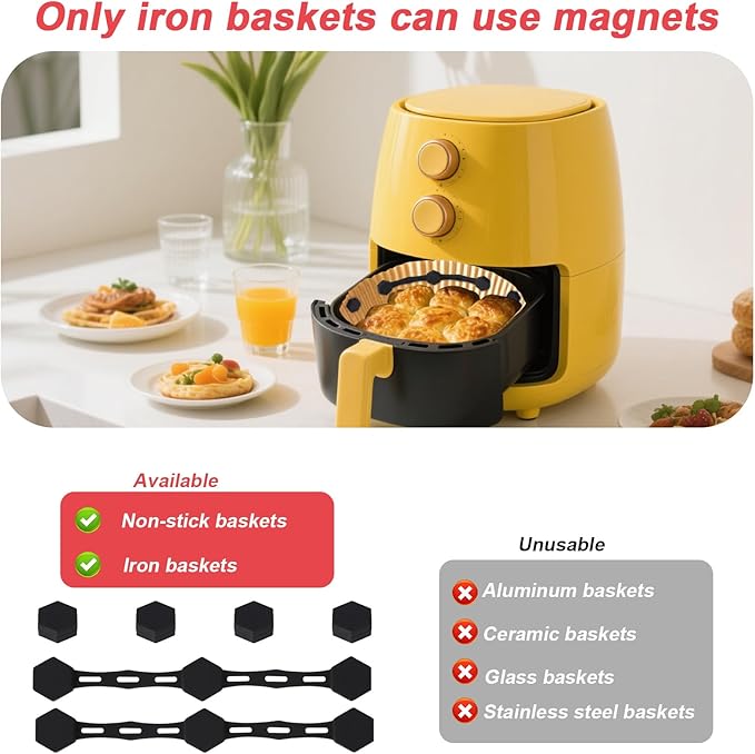 2 Sets Air Fryer Magnet Silicone Buckle, Air Fryer Liner Magnets for Holding Parchment Paper Magnetic Holders Accessories for Preventing Disposable Paper to Burn (Black)