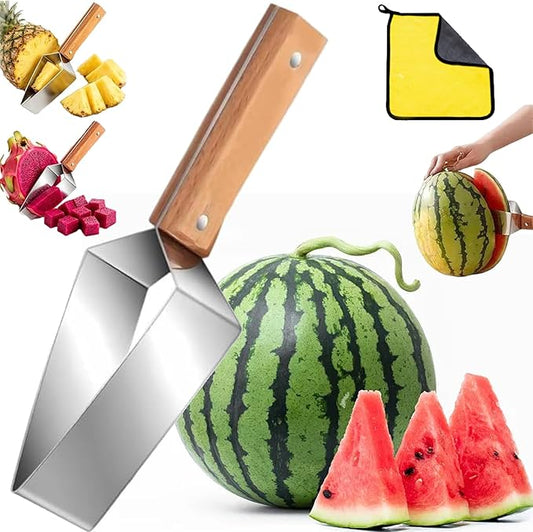 Triangle Watermelon Cutter, Stainless Steel with Wooden Handle -Melon Slicer, Fruit Cutter for Kitchen Gadgets, Stainless Steel Watermelon Slicer Tool for Home Kitchen Camping Picnic (1)