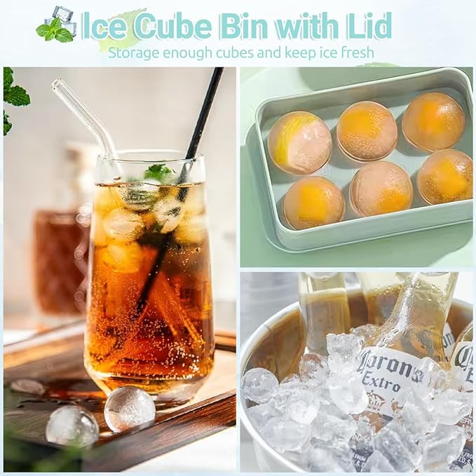 Silicone Ice Ball Maker Mold, 4 Pack (2 Sphere + 2 Cylinder), 2 Inch Large Ice Cube Trays, BPA Free Food Grade Silicone, Easy Release & Slow Melting, Ideal for Whiskey Cocktails Bourbon