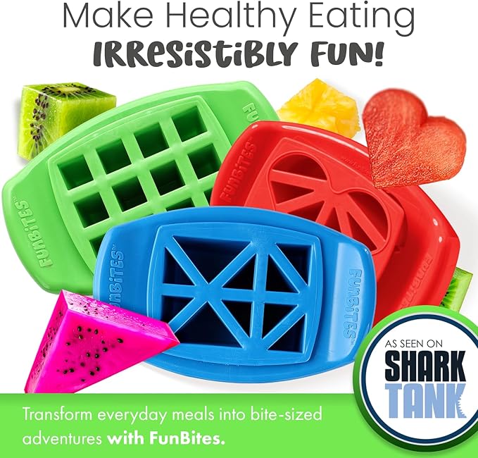 FUNBITES Crustless Sandwich Cutter for Kids Lunch, Uncrustable Sandwich Cutter (6-piece set), Bite-Size Food Cutter for Toddlers, Bento Box Accessories, Dishwasher Safe, Squares/Hearts/Triangles 3pk