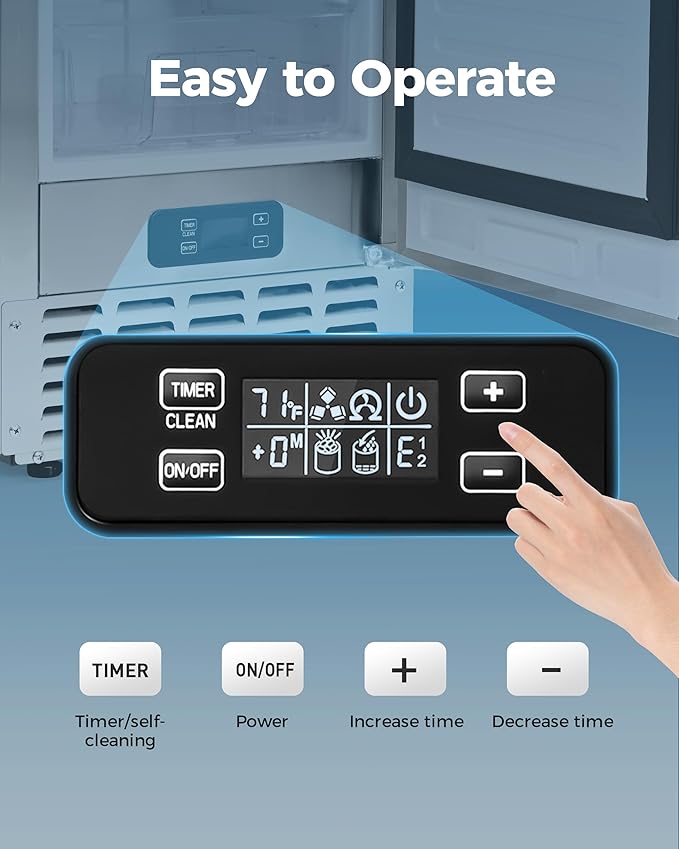 EUHOMY Under Counter Nugget Ice Maker Machine, 66Lbs/Day, Bulit-in Freestanding Ice Maker with Gravity Drainage, Self-Cleaning & 24H Timer Ice Machine, for Home Use(Silver)