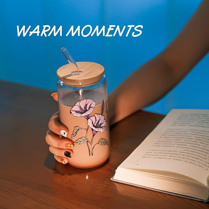 SUROQUE Birth Month Flower Iced Coffee Glass Cup 16oz Custom Tumbler Birthday Gifts Personalized Gifts for Women, Teachers, Bridesmaids, Birthdays, Mom, Valentines