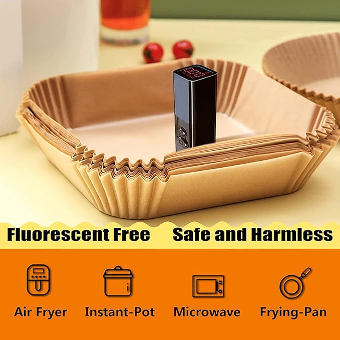 Air Fryer Liners Square, 9 Inch Airfryer Liners Disposable, Non-stick Air Fryer Paper Liners Oil Resistant, Waterproof, Food Grade Air Fryer Parchment Paper Liners for Roasting Microwave