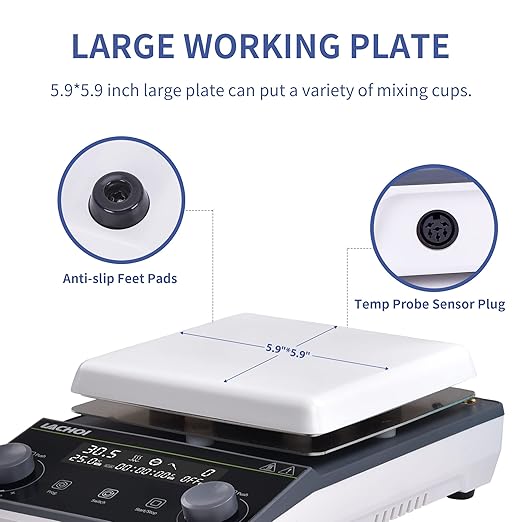 Magnetic Stirrer 5.9 inch Digital Hot Plate Magnetic Stir Plate LCD Max 5L Max Temp.300℃ 100-1600RPM Ceramic Coated Magnetic Mixer with Stir Bar&Temp Probe Sensor,Support Stand Included