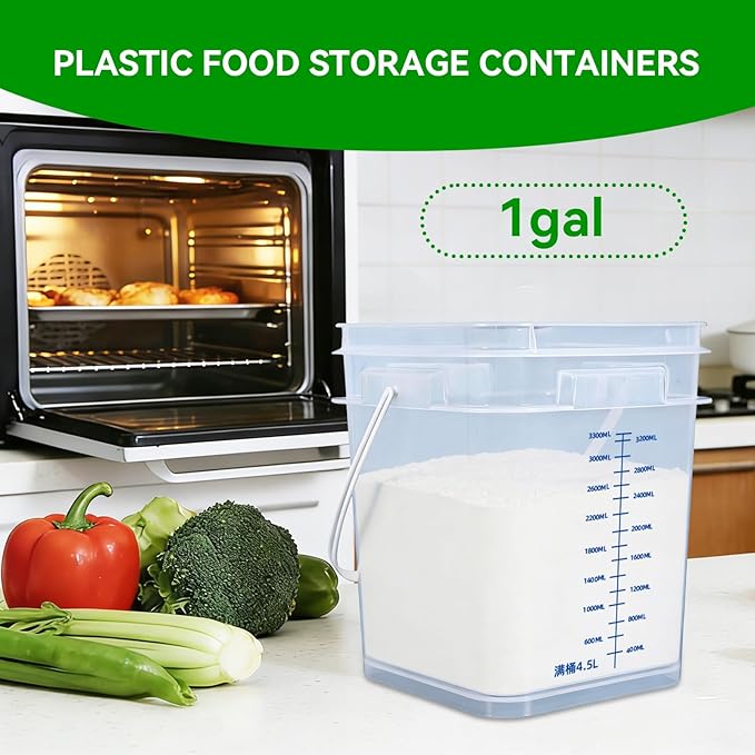 ASEVAT 5 Pack Sourdough Proofing Box with Lids,4 Quart Square Food Storage Containers - Commercial Grade Meat Prep Tub for Marinating,Heavy Duty Plastic Deli Containers, Graduated Scale, Freezer Safe