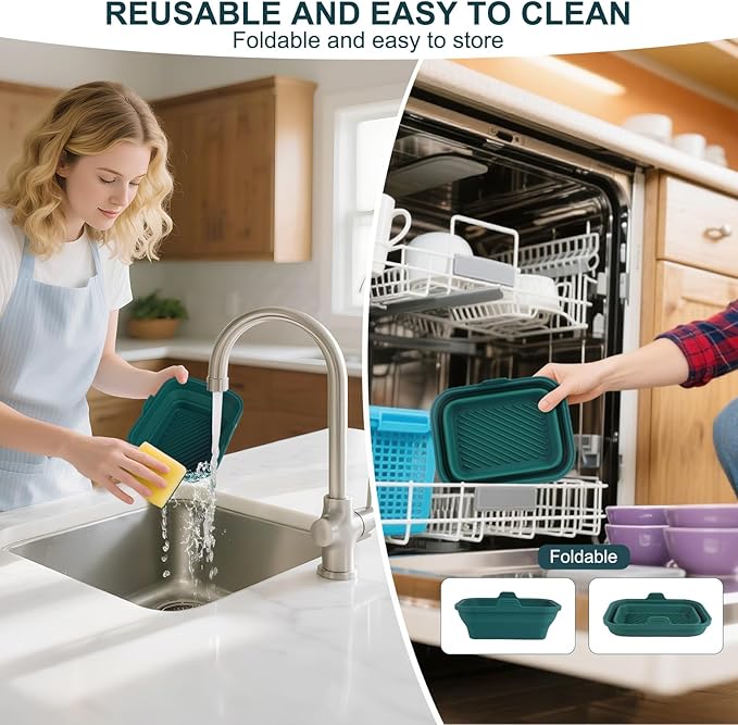 Silicone Air Fryer Liners Collapsible, 8.2 Inch Reusable Air Fryer Liners With lid-Long-lasting Freshness - Easy to Clean Air Fryers Pot for 5.8 to 8 Qt Baking Tray Oven Accessories, Green
