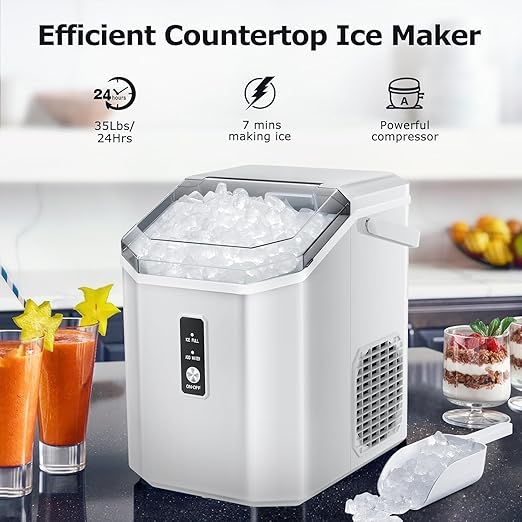 Antarctic Star Countertop Ice Maker with Soft Chewable Pellet Ice, 34lbs/24Hrs, One-Click Operation, Self-Cleaning Portable Peddle Ice Machine with Ice Scoop for Kitchen,Office,Bar,RV (White)