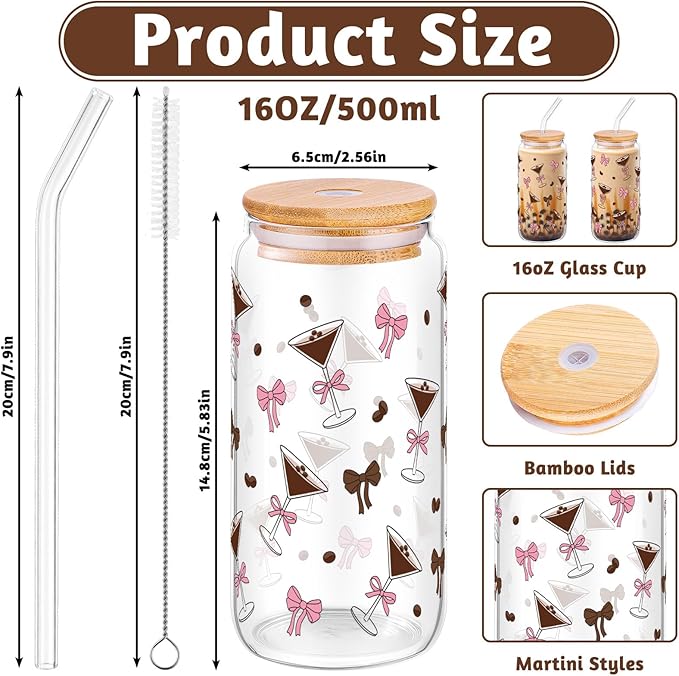 NatNarr 2 Pcs Espresso Martini Gifts, 16 oz Insulated Martini Glass with Lids Brush and Straws Reusable Iced Coffee Cup for Wedding Engagement Bachelorette Christmas Party Stocking Stuffers for Adult