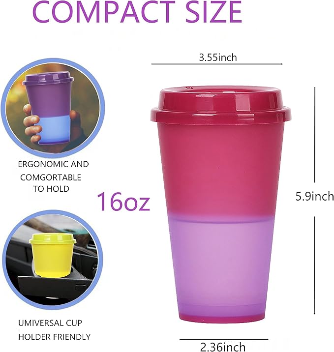 Color Changing Coffee Cups, 16oz Reusable Coffee Cups with Lids, 12 Pack Hot Coffee Tumbler for Adult Party Favors, Leak-Proof, BPA-free, and Safe for Dishwashers