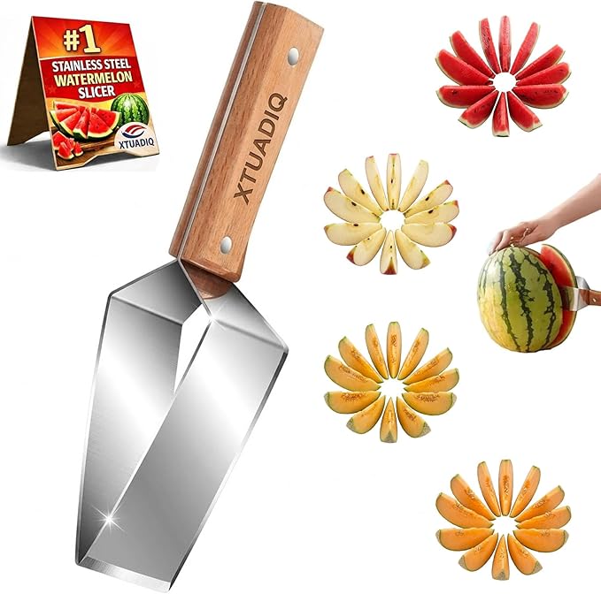 Stainless Steel Watermelon Slicer, 2026 New Triangle Watermelon Cutter, Stainless Steel with Wooden Handle for A Wide Variety Watermelon, Cantaloupe, Honeydew, Apples, and More (1pcs)