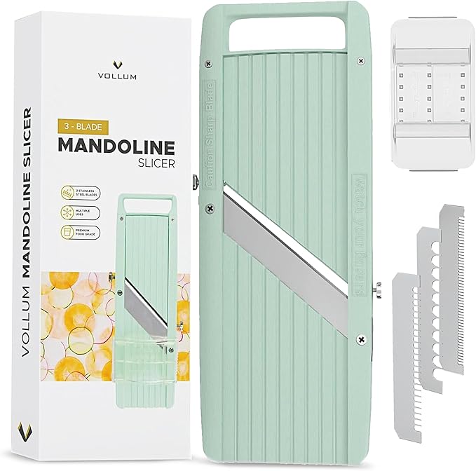 Vollum Japanese Mandoline Slicer – Professional Slicer Vegetable Cutter Japanese Mandoline Slicer for Kitchen with Interchangeable Stainless Steel Blades – Narrow Handheld Food Manual Slicer