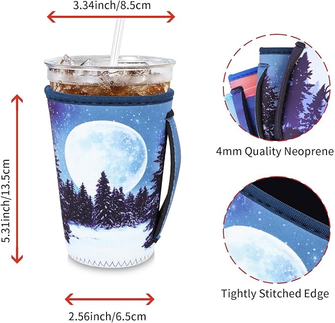 4Pack Reusable Iced Coffee Sleeve Insulator Sleeves for Cold Drinks Beverages, Neoprene Cup Holder for Most Coffee, Fits 22-24oz Medium Cups (Nature Landscape)