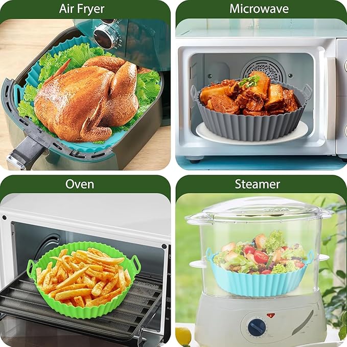 Silicone Air Fryer Liner, 7.9 Inch Round Reusable Basket with Handles, Nonstick & Dishwasher Safe (1 or 2 Pack) (mint green, 1)