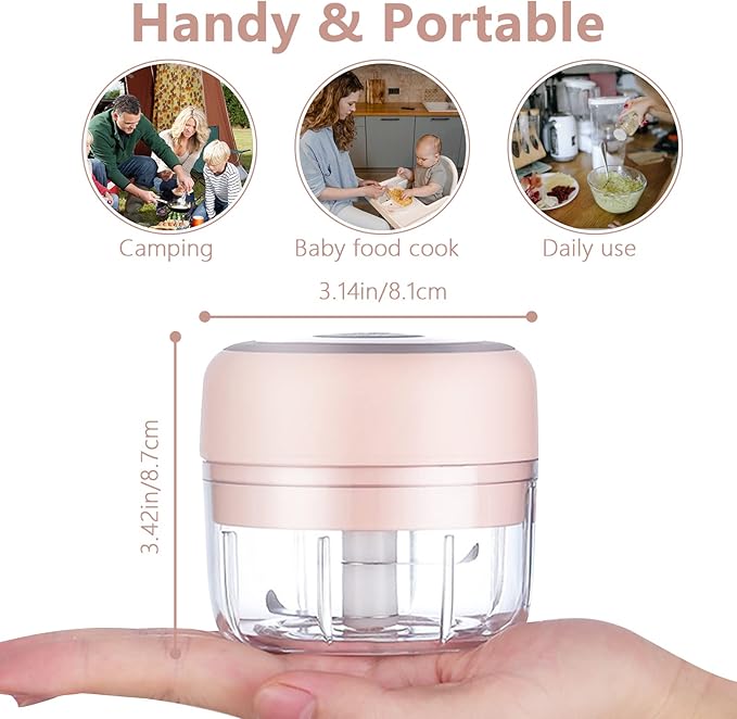 Electric Mini Garlic Mincer, 100ML USB Vegetable Onion Chopper, Portable Small Food Processor for Ginger, Chili, Vegetables