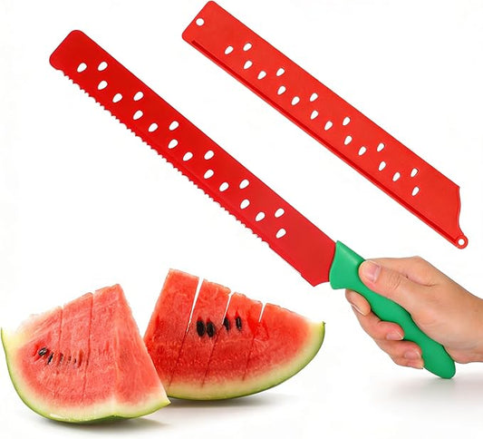 Ipetboom Watermelon Cutter Knife with Sleeve - 16.54in Multifunctional Stainless Steel Serrated Fruit Slicer Knives with Non Slip Handle for Slicing Melon Bread Cake Pizza Gadget Cutting Kitchen Tool