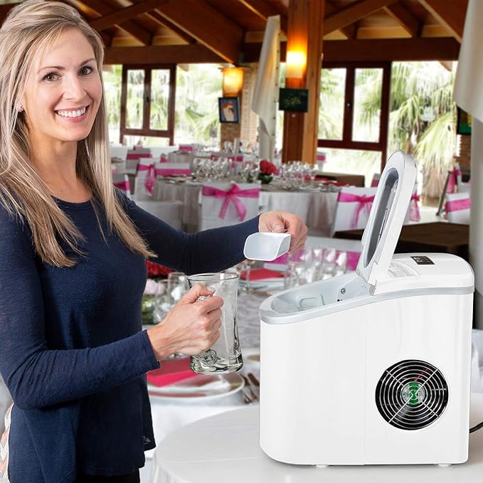 Deco Rapid Portable Automatic Electric Countertop Ice Maker - 6 Great Colors Compact Top Load 26 Lbs. Per Day Great for Party Hosting Never Run Out of Ice Again, Self Cleaning (White)
