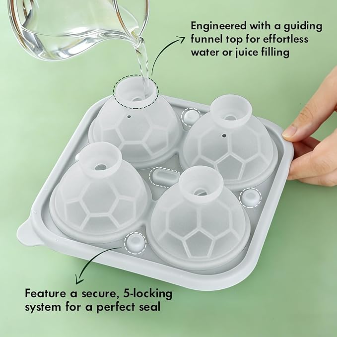 2 Pack Soccer Ice Cube Molds - Large 2.3" Silicone Soccer Ball Ice Mold for Game Day Parties (Black/Gray)