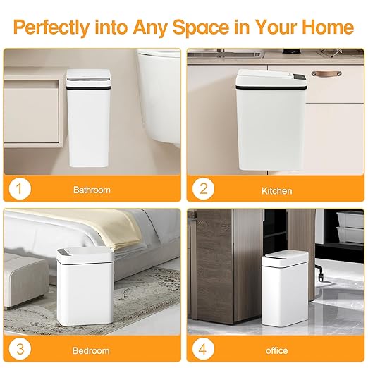 Bathroom Trash Can with Lid 2.6 Gallon Automatic Touchless Trash Cans Small Garbage Can for Kitchen, Toilet, Bedroom, RV, Living Room (2 Pack)
