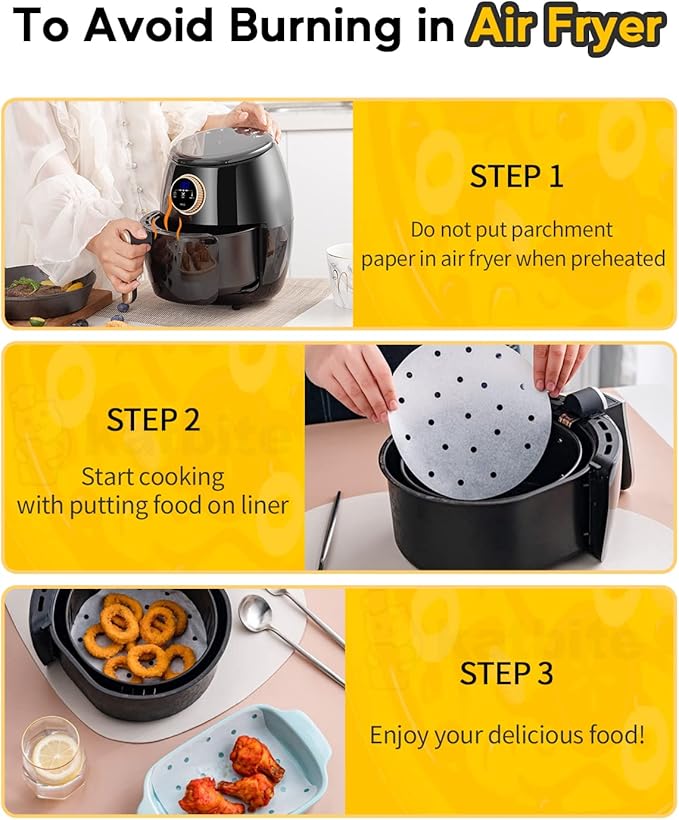 Katbite Air Fryer Parchment Paper Liners 120Pcs, 7.5 inch Perforated Parchment Paper, Heavy Duty & Non-stick Round Parchment Paper for Air Fryer Basket, Bamboo Steamer, Metal Steamer