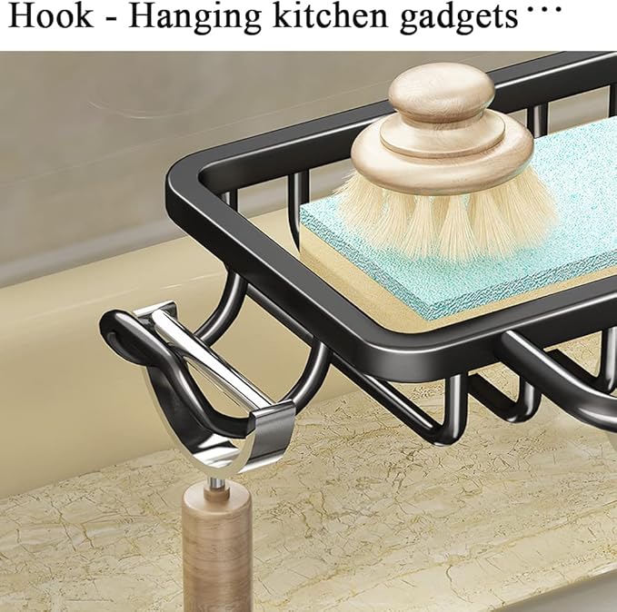 Faucet Sponge Holder Kitchen Sink Caddy Organizer Over Faucet Hanging Faucet Drain Rack for Sink Organizer (Upgraded with Dishcloth Rack, Black)