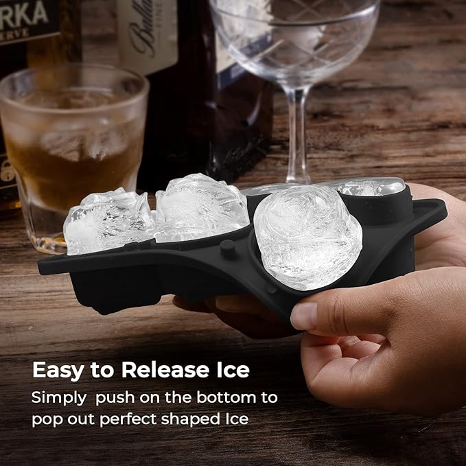 3 Rose & 3 Heart Shaped Ice Cube Tray, MEETRUE Silicone Ice Cube Tray with Clear Funnel-type Lid Novelty Rose Ice Cube Mold Ice Ball Maker Mold Ice Tray for Cocktails Whiskey Chilled Drinks,Black