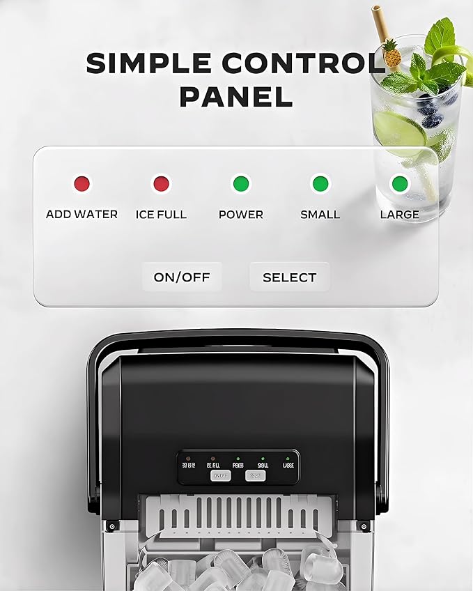 Silonn Countertop Ice Maker, 26 lbs/Day Fast Ice in 6 Mins, Compact Self-Cleaning Ice Machine for Home, Kitchen, Office & Parties, Black