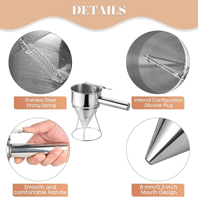 MAOPINER 1200ML 40.5OZ Stainless Steel Pancake Batter Dispenser, Piston Funnel Cake Maker Dispenser, Commercial Chocolate Confectionery Funnel with Stand for Takoyaki and Baking
