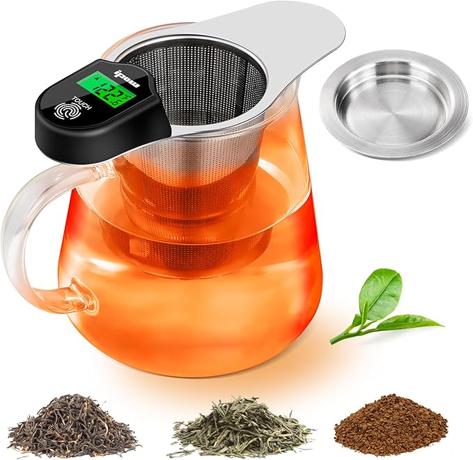 IPOW Stainless Steel Tea Infuser, Metal Loose Leaf Tea Steeper, Reusable Tea Strainer for Loose Tea, Upgrade Digital Thermometer Display, Specially Suit for Older Use, Tea Brewing No Longer By Feeling