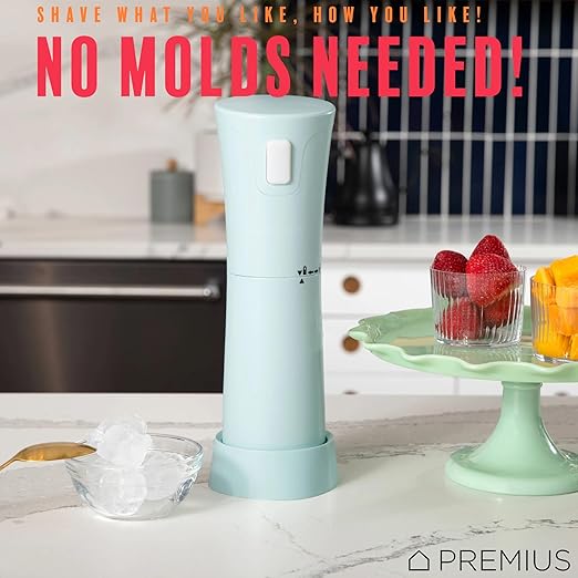 Cordless Shaved Ice Maker By PREMIUS – Lightweight, Rechargeable, Bonus Recipe Book, Resting Stand – Caribbean Shaved Ice! USB Cord Included – Up to 40 Snow Cones Per Charge! No Molds Needed! (Mint)