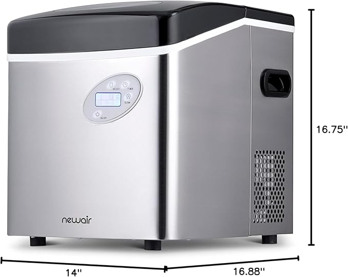 NewAir 50 lb. Countertop Ice Maker | Portable Bullet Ice Machine | 12 Cubes in 7 Minutes, 3 Ice Sizes | Stainless Steel, Self-Cleaning, BPA-Free