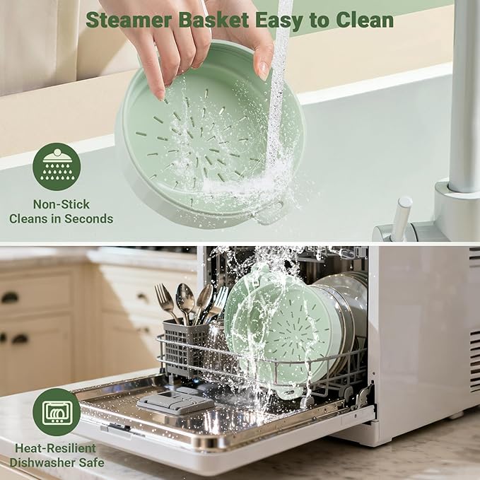 Silicone Microwave Steamer - Microwave Pot Steamer Basket Bowl for Baby Food, Vegetables & Dumplings, Compact & Lightweight Design, Oven & Dishwasher Safe (Green, Double-Layer)