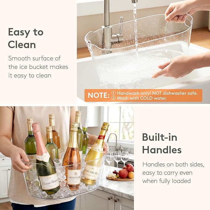 Lifewit 11.5L Ice Bucket for Parties, Large Plastic Drink Cooler for Champagne Wine, Beer, Clear Beverage Tub for Mimosa & Cocktail Bar, Portable Chiller for Party Hosting & Serving