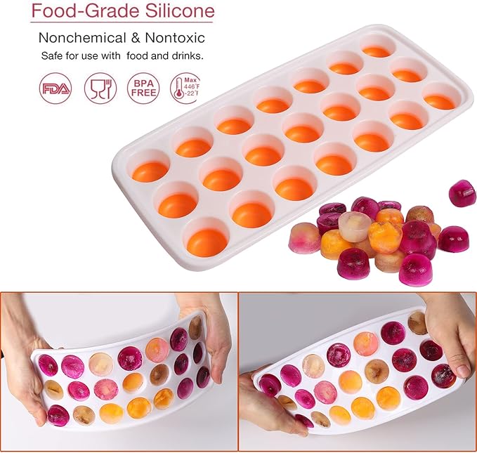 Ice Cube Trays with Lids BPA Free, 4Pack Easy Release Silicone Ice Cube Trays for Freezer 84 Sphere Ice Tray with Stackable No Spill Covers, Dishwasher Safe,Orange&Yellow