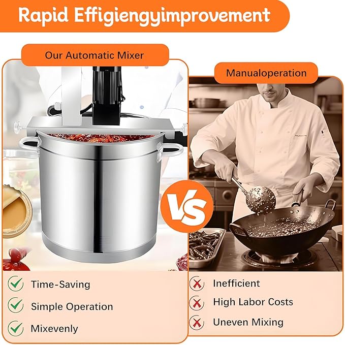 Automatic Pot Stirrer Mixer, 30L/40L/50L/60L Pot Stirrer Mixer, Food Mixer, 4 Blade Scraper, for Jams, Sauces, Filling, Hot Pot Seasoning Bottom. 40L
