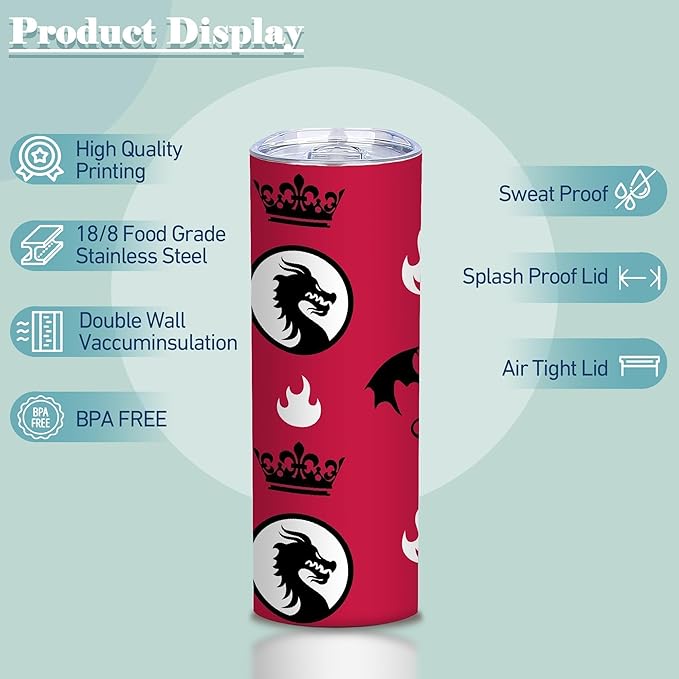 ATHAND Dragon Fantasy Tumbler 20oz Insulated Stainless Steel Skinny Cup with Lid,Dark Medieval Fire Dragon Design Tumbler,Funny Gifts for Fantasy Lovers,1 Pcs
