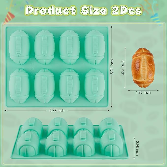 Zorazio 2Pack Football Ice Cube Mold, 8Cavity Silicone Football Mold Ice Cube Molds Fun Shapes, 3D Silicone Football Mold for Cake Pops,Cake Decoration, Chocolate,Ice Cube