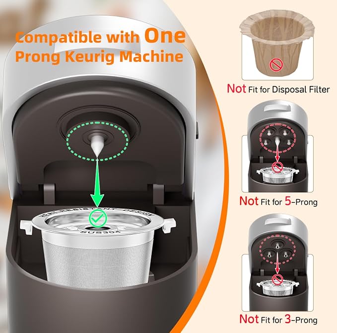 4 Pack Reusable K Cups for Keurig- All Stainless Steel Coffee Pods for Keurig 1 Prong Coffee Machine, No Seal Gasket, Non Plasic, Heat Safe, All in One Set
