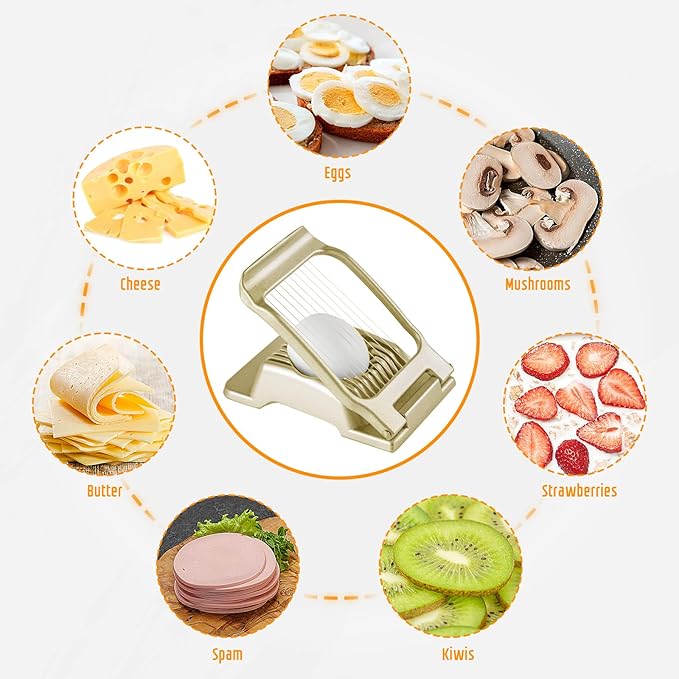 Egg Slicer for Hard Boiled Eggs, Stainless Steel Wire, Multipurpose Heavy Duty Aluminium Egg Cutter for Egg, Salads, Sandwiches, Strawberries, Mushrooms, Soft Cheese, Fruit, Gold
