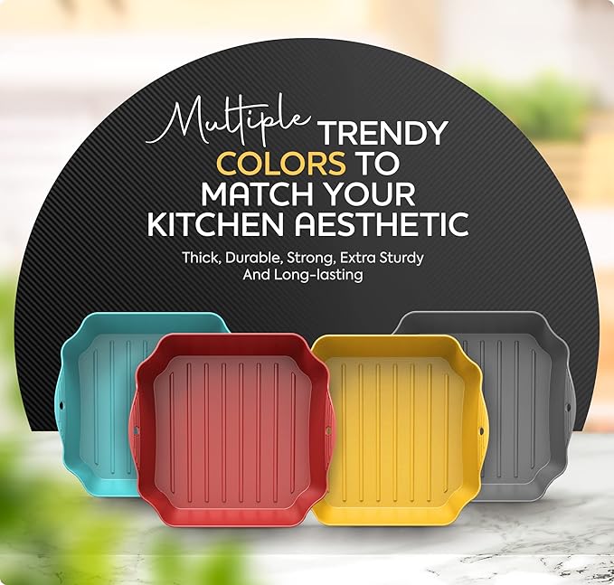 ZIP STANDING Silicone Air Fryer Liners Set OF 4, for 5-8QT Tray Baking Oven, 8.5” Reusable Square with Handles & Holes, Inserts, Accessories