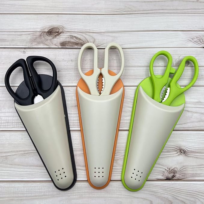 2PCS Magnetic Scissors Holder, Adsorption & Draining Holes Design ABS Plastic Detachable Refrigerator Magnetic Scissors Storage Box, Shears Storage Case for Kitchen Organizer (Black)