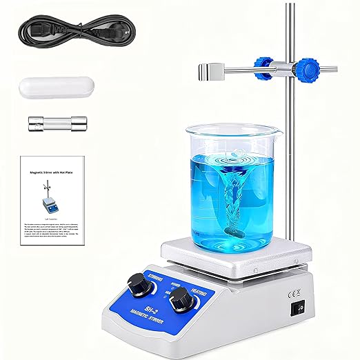 SH-2 Magnetic Stirrer, 520℉ Hot Plate Mixer, 100-2000rpm Magnetic Hot Plate Stirrer with Stir Bar and Support Stand, for Industrial, Agricultural, Medical, Scientific Research institutions