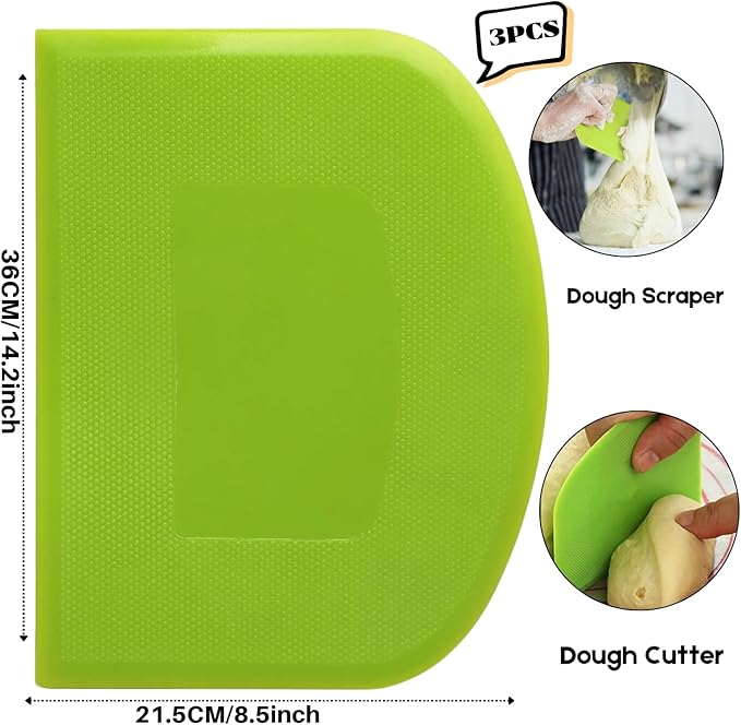 SURDOCA Dough Scraper Bench Scraper - 3P 14.2x8.5" Plastic Flexible Bowl Scraper, Sharp Edge & Angles Cake Scraper. Non-Slip Bakeware Decorating Tools Sculpting & Modeling Tools - Blue+Green+Blue