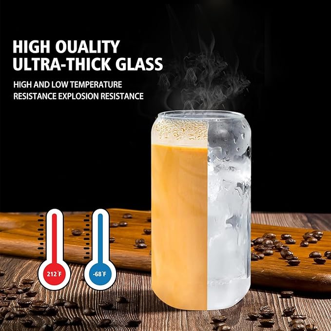 Glass Cups with Lids and Straws Set of 6 – 16oz Holiday Glass Tumblers for Iced Coffee, Juice, or Cocktails – Reusable Family Drinkware Set for Christmas, Thanksgiving, or Gatherings