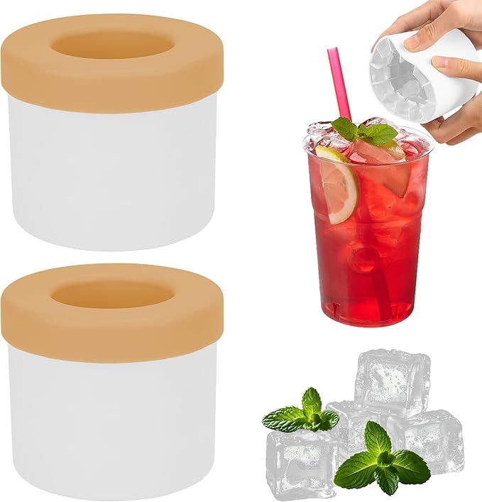 2 Pack Cylinder Silicone Ice Cube Molds, Easy-Release Ice Cube Trays for Cocktails, Whiskey, Coffee, Drinks, Portable Ice Bucket Maker Cup with Squeeze Design, 40 Pcs Ice Cubes Capacity (Yellow)