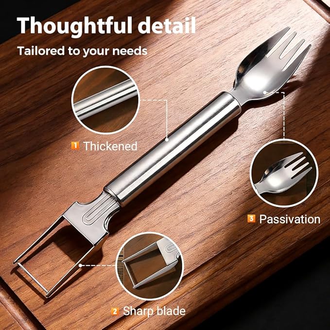 2-in-1 Stainless Steel Fruit Cutter, Upgraded Watermelon Slicer Tool, Portable Fruit Forks for Home, Kitchen and Camping (3 Pcs)