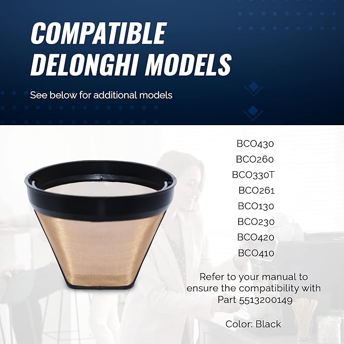 Delonghi Coffee Filter Replacement - Delonghi 5513200149 Coffee Filter - Espresso Machine and Coffee Maker Compatible - Reusable Gold Filter - 1 Count