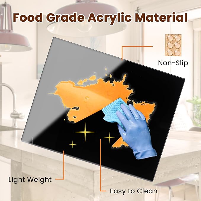 Acrylic Cutting Board with Counter Lip, 17.5x13.5 Inch Clear Cutting Boards for Kitchen Counter, Large Cutting Board Non Slip for Countertop Protector, Apartment Essentials Kitchen Decor Gifts