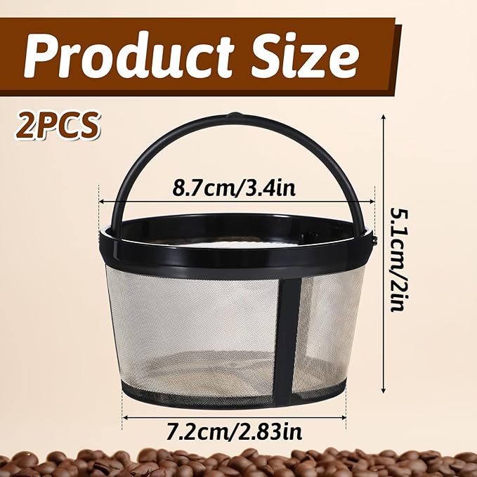 2Pcs Reusable Coffee Filters, 4-8 Cup Nylon Mesh Coffee Filter with Handle Reusable Coffee Filter Basket for Mr. Coffee Makers and Brewers