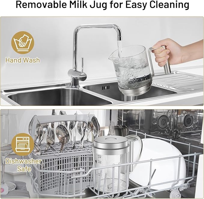 Secura Detachable Milk Frother and Steamer, 17oz Electric Milk Warmer 4-in-1 Hot/Cold Foam Maker, Teflon-Free and Non-Stick Coating-Free Glass Milk Jug, Dishwasher Safe for Hot Chocolate (Green)